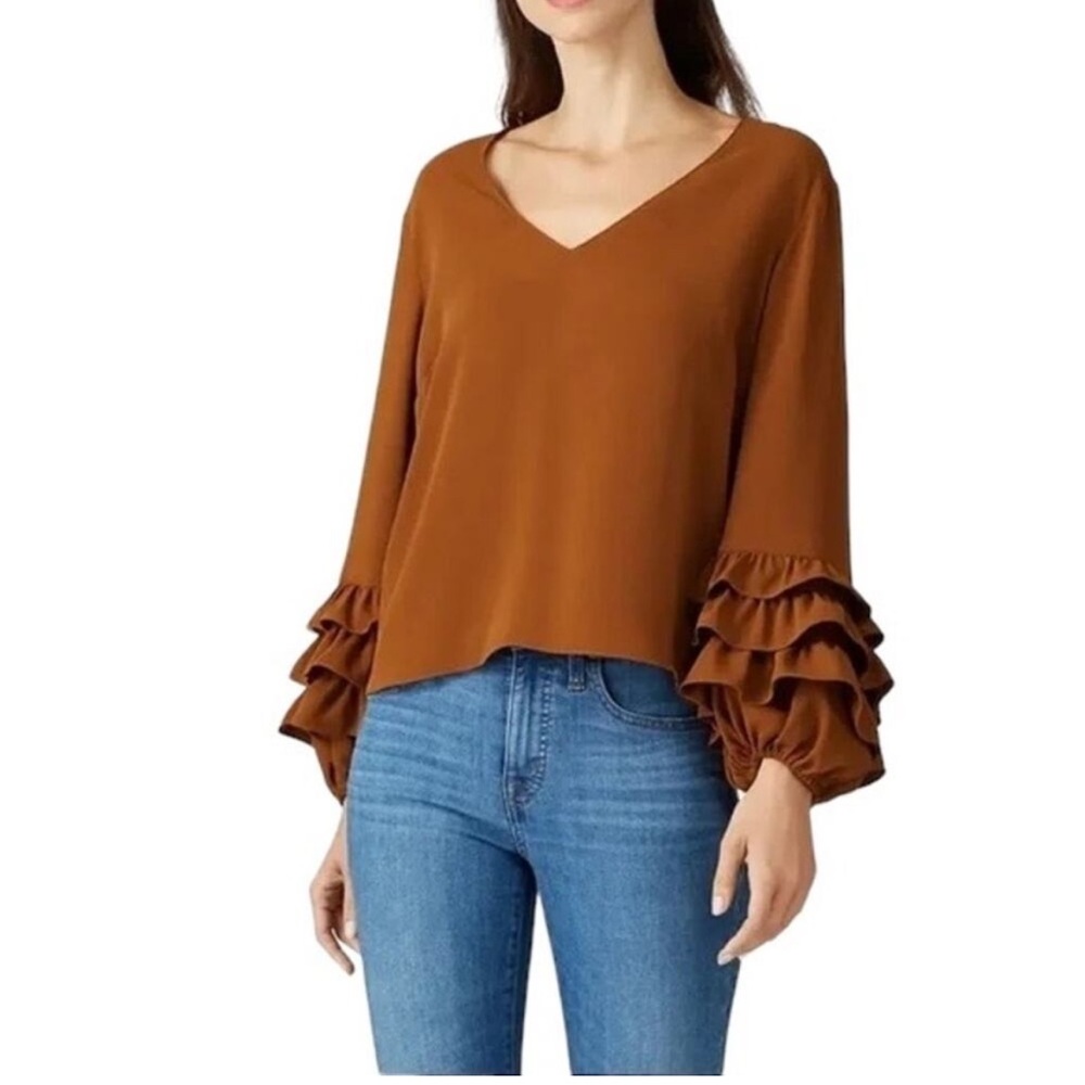 Amanda Uprichard Flutter Ruffle Sleeves Blouse Size L
